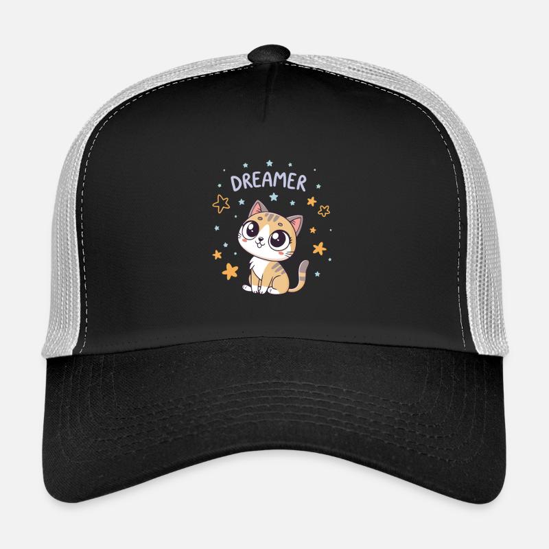 Chat rêveur et étoiles kawaii Casquette trucker 