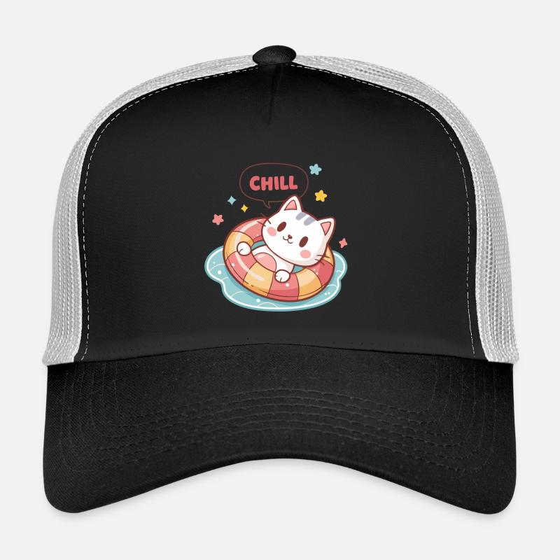 Chill Cat in Pastel Buoy Trucker Cap