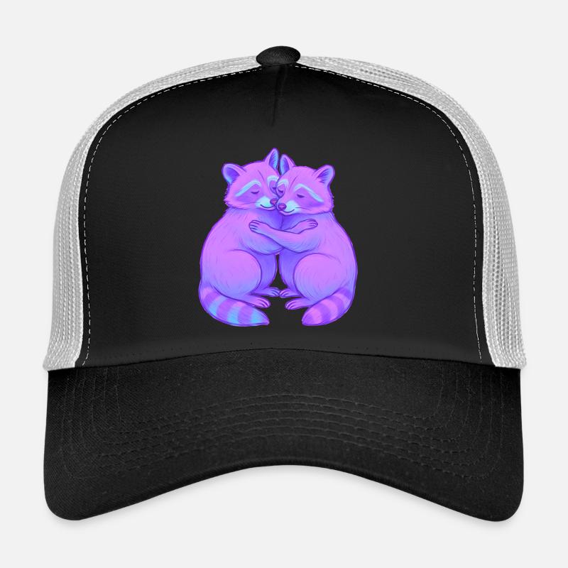 Cuddly purple racoons in neon light Trucker Cap
