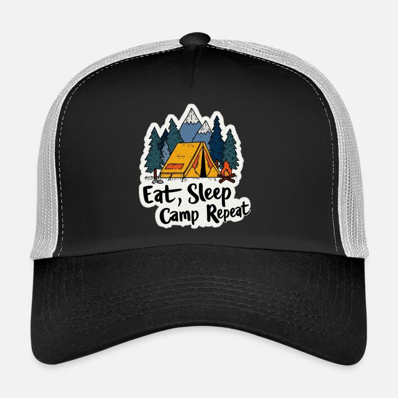 Camping Spruch Eat Sleep Camp Repeat Camper Outdoo - Trucker Cap - Schwarz/Steingrau