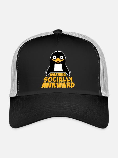Avertissement pingouin : Socialement maladroit, drôle, maladroit - Casquette trucker  - noir/gris pierre - Devant