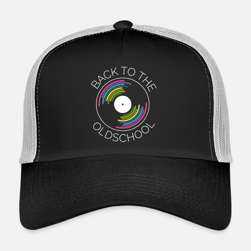 retro vinyl records turntables turntable icon - Trucker Cap - black/stone grey