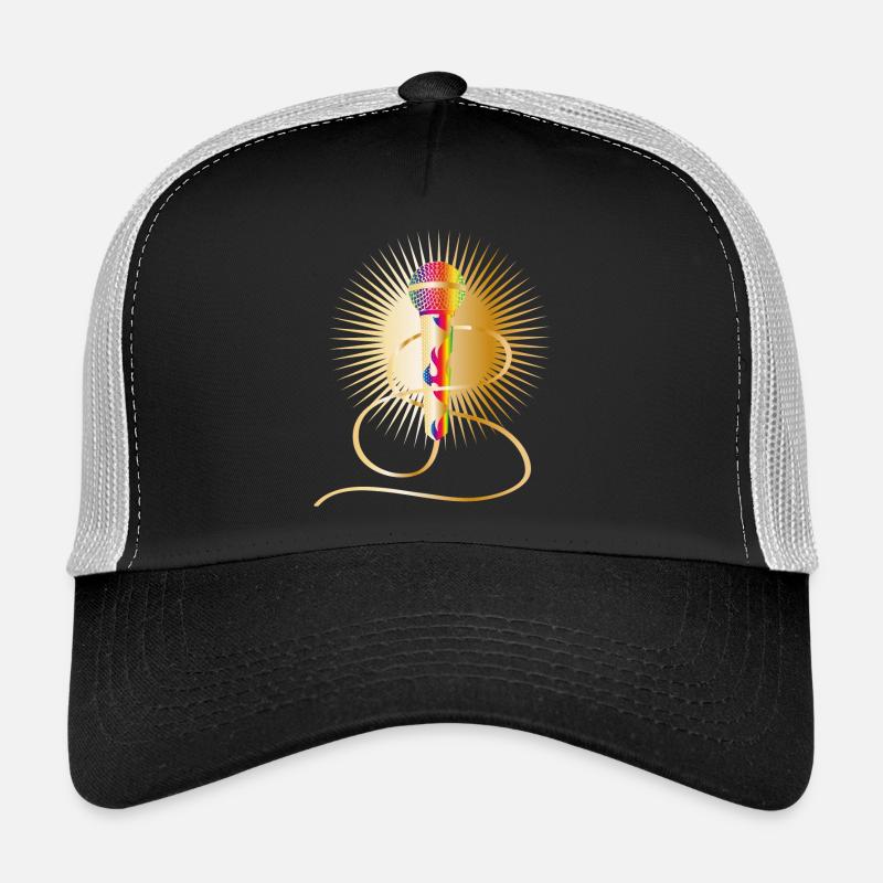 goldenes Mikrofon mit Regenbogen Elementen - Trucker Cap - Schwarz/Steingrau