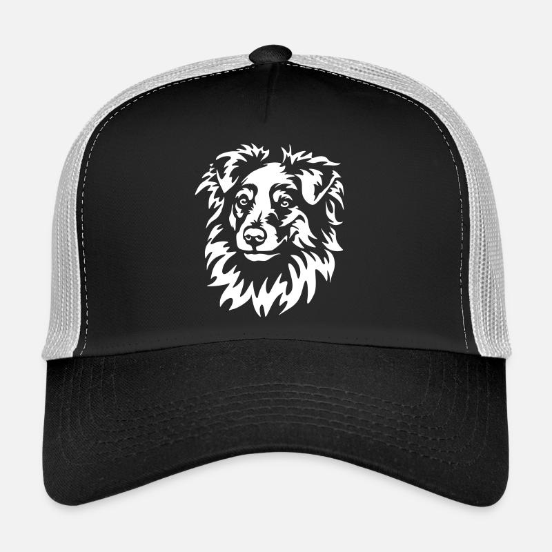 Miniature Australian Shepherd Kopf "Black Edition" - Trucker Cap - Schwarz/Steingrau