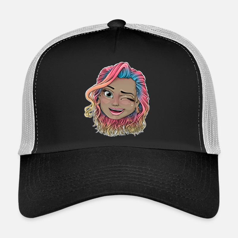 Lebendige zwinkernde Illustration - Trucker Cap - Schwarz/Steingrau