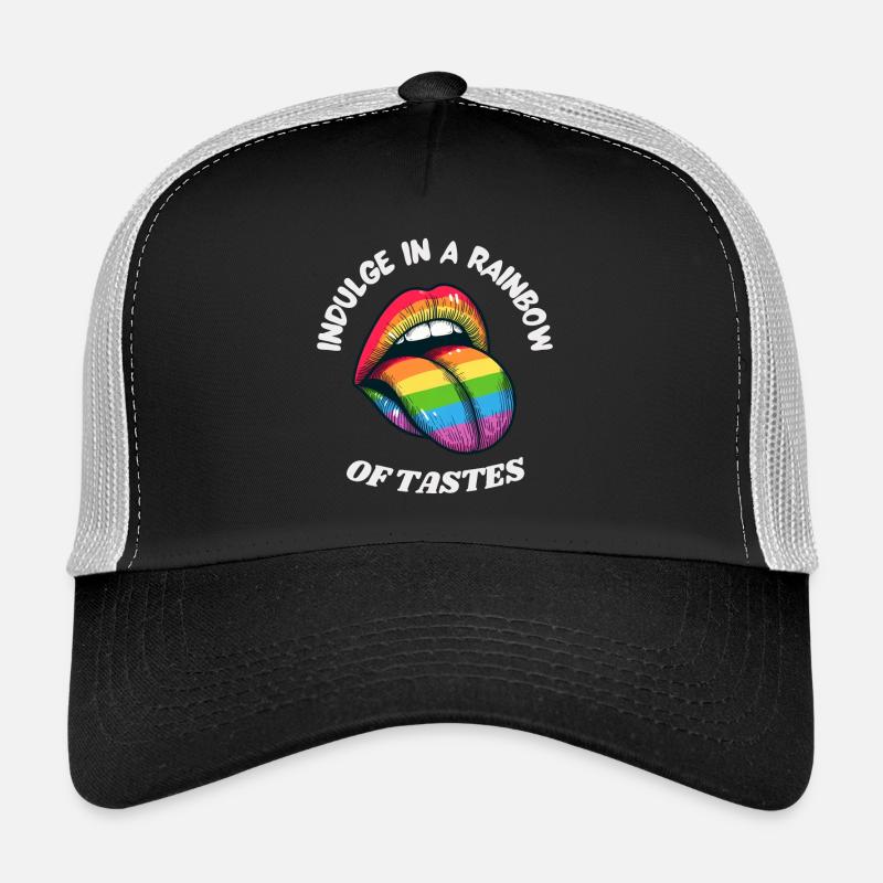 Regenbogenzunge. Gönnen Sie sich einen Regenbogen von Geschmäckern. Trucker Cap