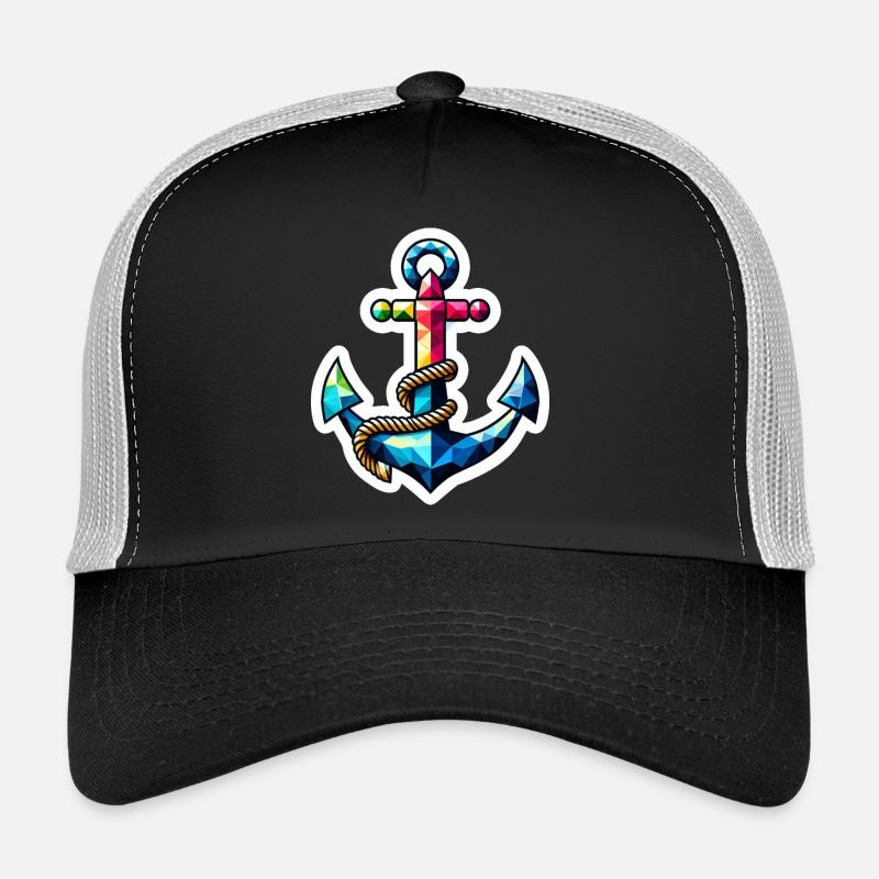 Anker mit Knoten Polygon bunt - Trucker Cap - Schwarz/Steingrau