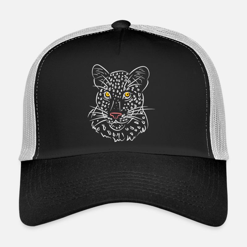 Leopard face illustration in black and white Trucker Cap