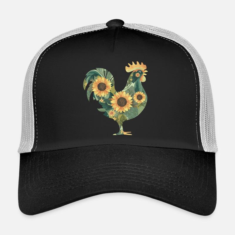 Floraler Hahn - Trucker Cap - Schwarz/Steingrau