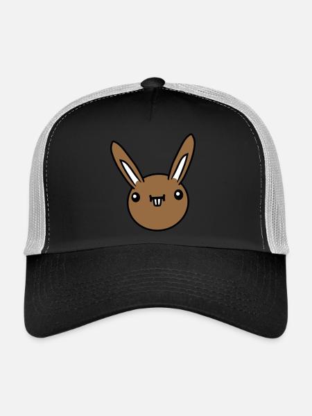 Hase Lustig Gesicht Grimasse Albern Ulkig Lächeln - Trucker Cap - Schwarz/Steingrau - Vorne
