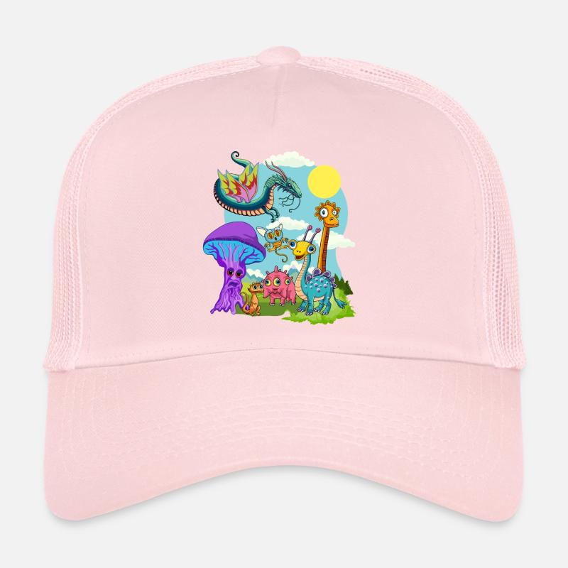 Whimsical Dinosaur and Mythical Creature Scene Trucker Cap