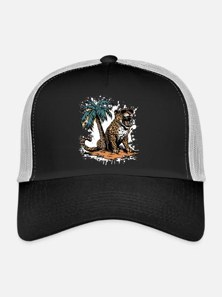 Leopard Island Palm Tree - Trucker Cap - black/stone grey - Front