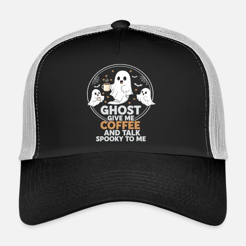 Gruseliger Geist mit Kaffee und Chat-Design Trucker Cap