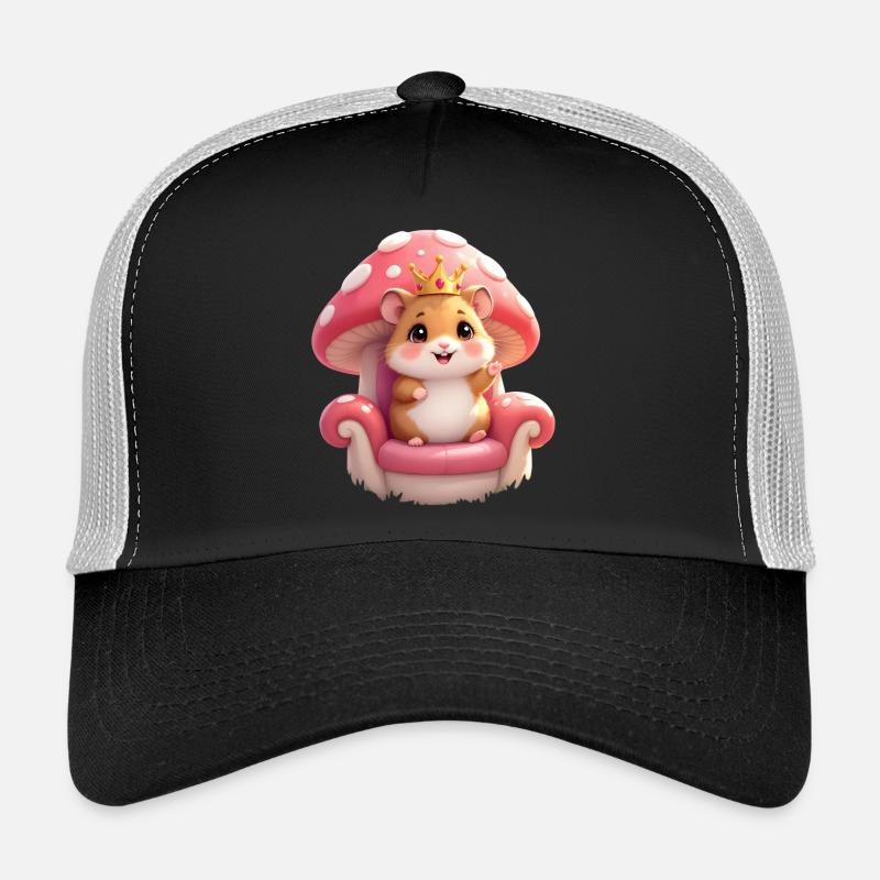 Mignon hamster avec couronne sur le trône champignon - Casquette trucker  - noir/gris pierre