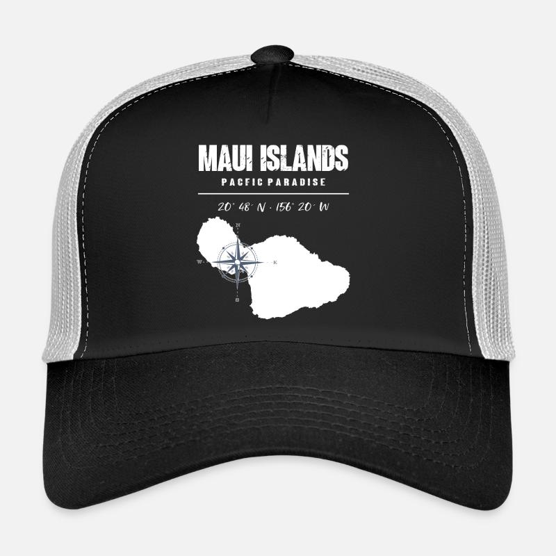 Maui Island Compass Design with Coordinates Vintage Trucker Cap