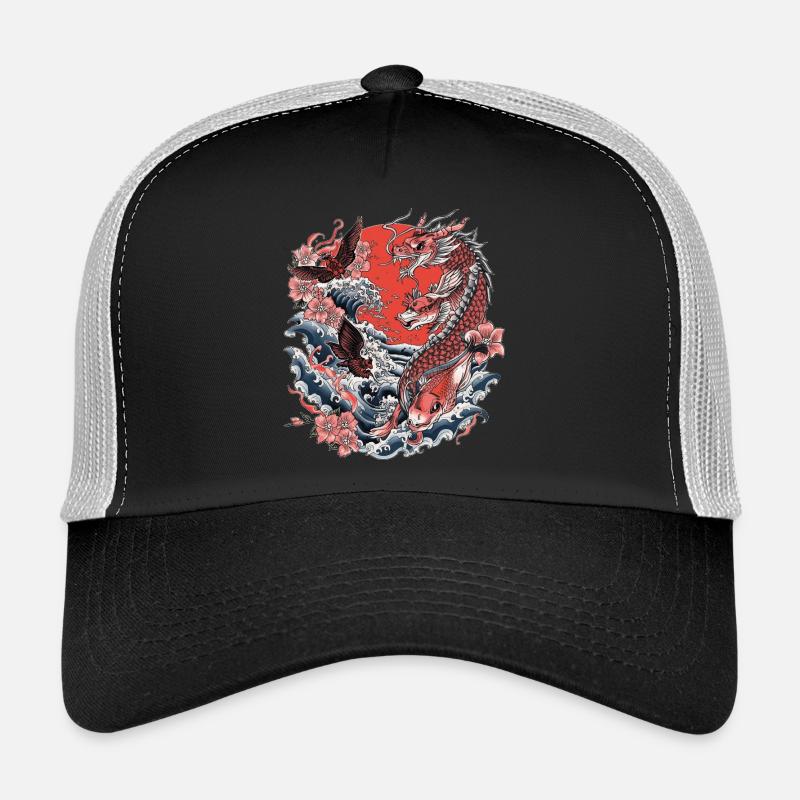 Koi, Waves and Cherry Blossom Trucker Cap