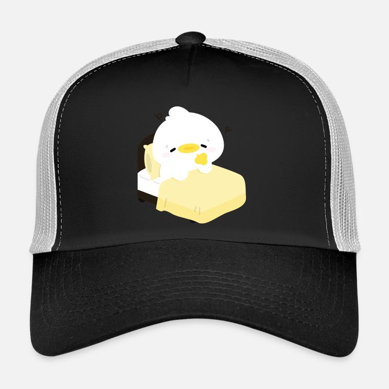 Cozy Sleepy Duck on Yellow Bed Trucker Cap