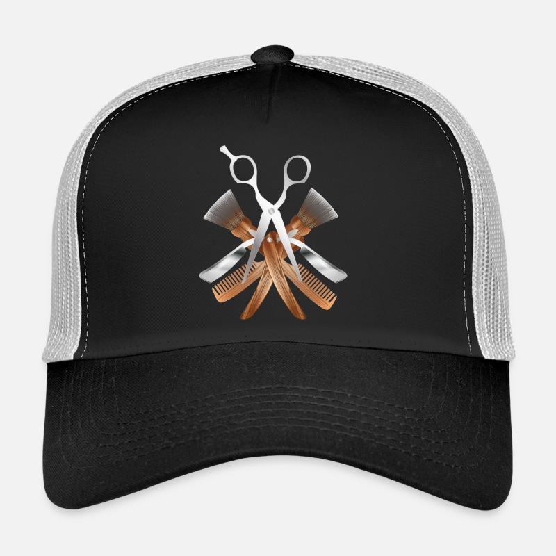 Motif élégant de barbier avec ciseaux et outils Casquette trucker 