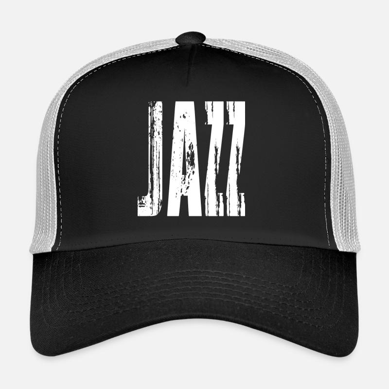 Distressed Bold Jazz Music logo Typography Trucker Cap