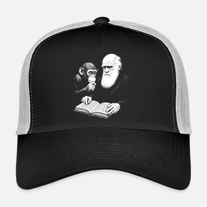 Charles Darwin studying with Monkey  Trucker Cap