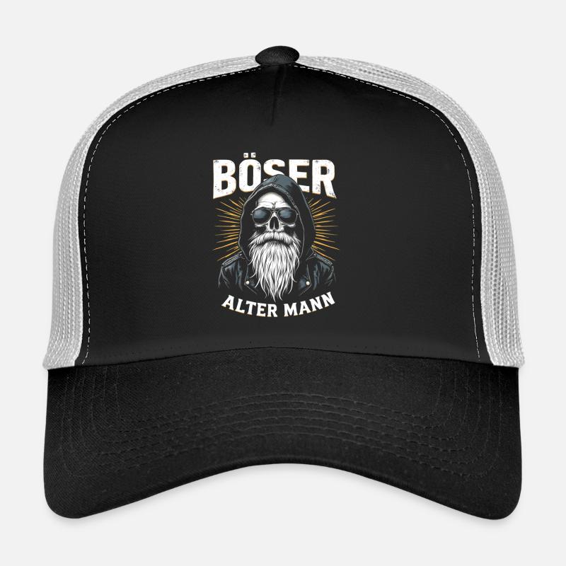 Nasty Old Man Skull Pullover Hoodie - Trucker Cap - black/stone grey