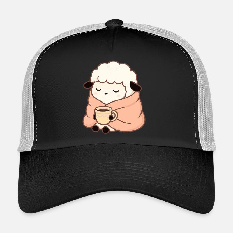 Schaf mit Tee – Ruhige Illustration - Trucker Cap - Schwarz/Steingrau