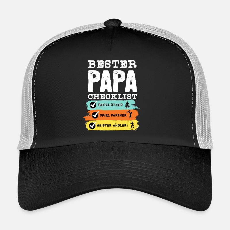 Angler Papa - Bester Papa Checklist - Trucker Cap - Schwarz/Steingrau