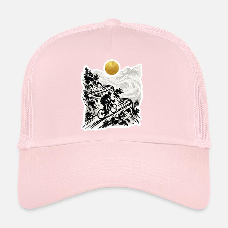 Radfahrer Bergpass Holzschnitt Goldsonne Trucker Cap