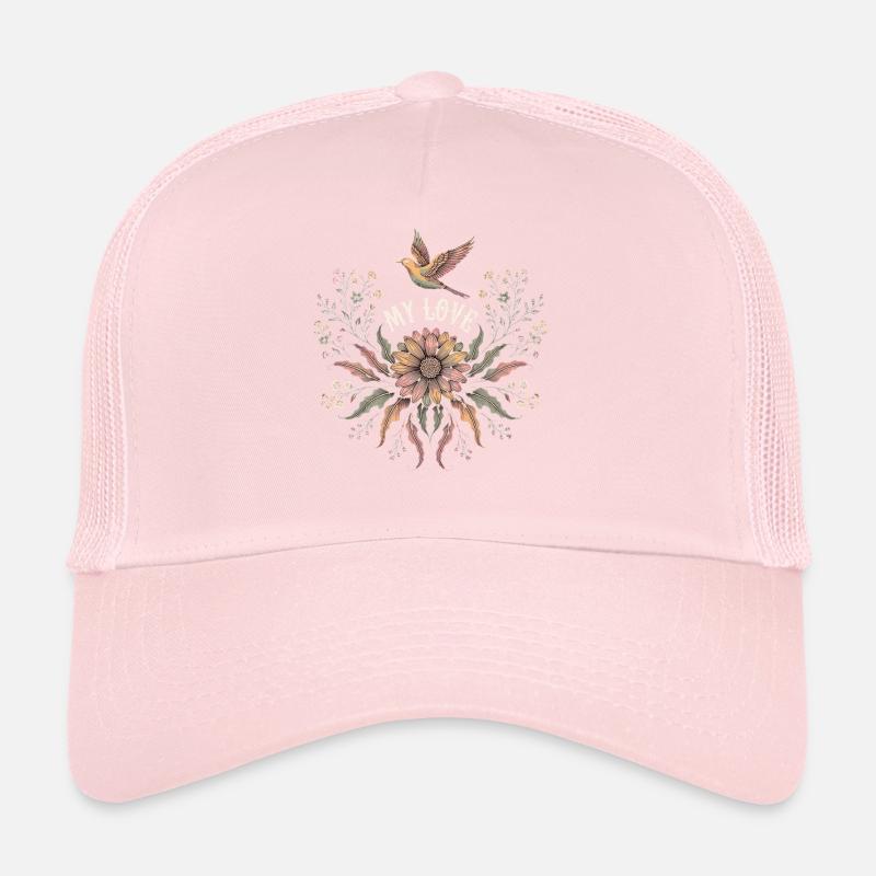My Love Flowers and Voglel Design for Romantics Trucker Cap