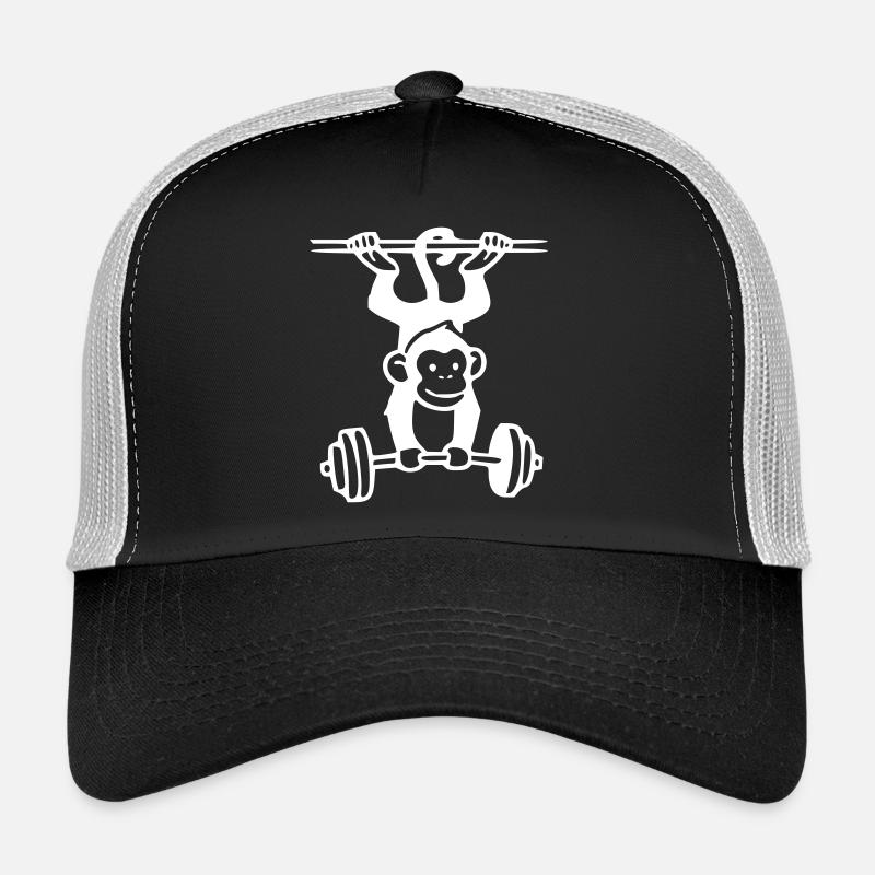 Primate Power - Monkey Weightlifting (White) Trucker Cap