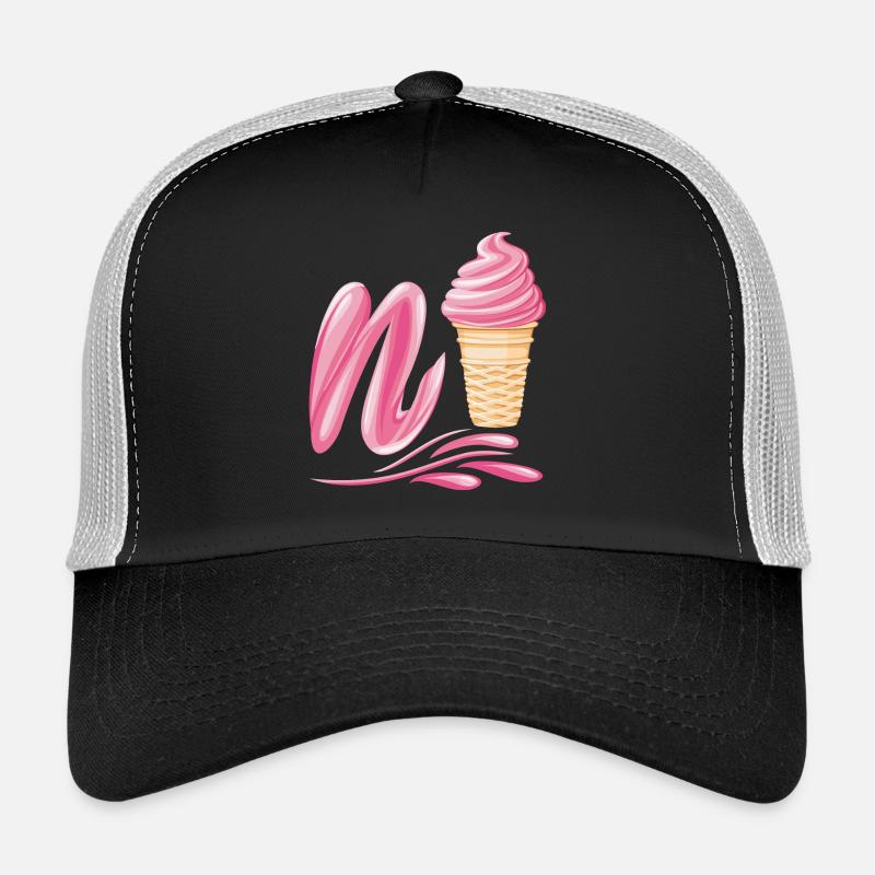 N'ice Erdbeer-Softeis-Emoji mit Buchstaben N - Trucker Cap - Schwarz/Steingrau