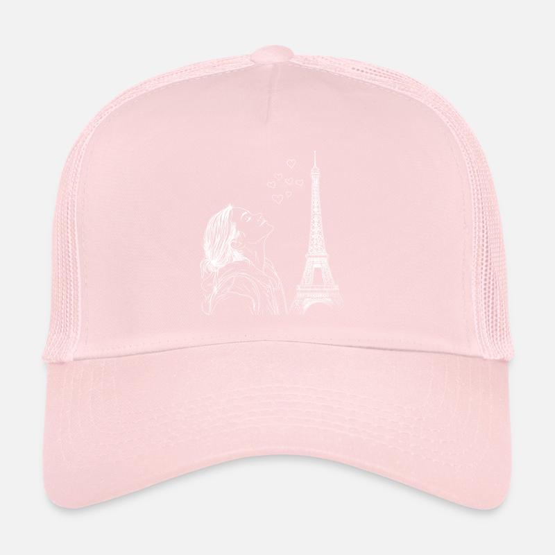 Paris Eiffelturm Frankreich Frau Herzen Line Art Trucker Cap