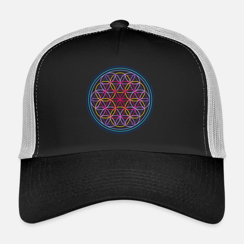 Blume des Lebens rot-blau Trucker Cap