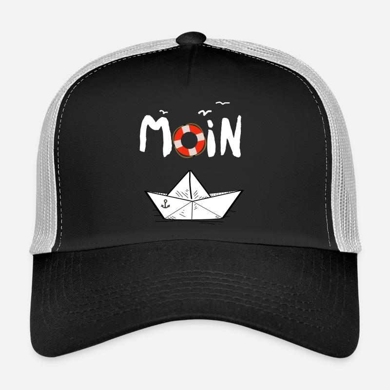Moin Möwen Rettungsring Papierboot Schiff - Trucker Cap - Schwarz/Steingrau