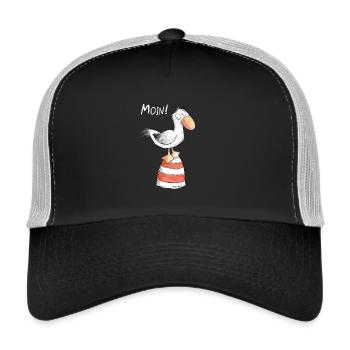 Moin Möwe I Nordsee Urlaub Geschenk - Trucker Cap - Schwarz/Steingrau - Vorne