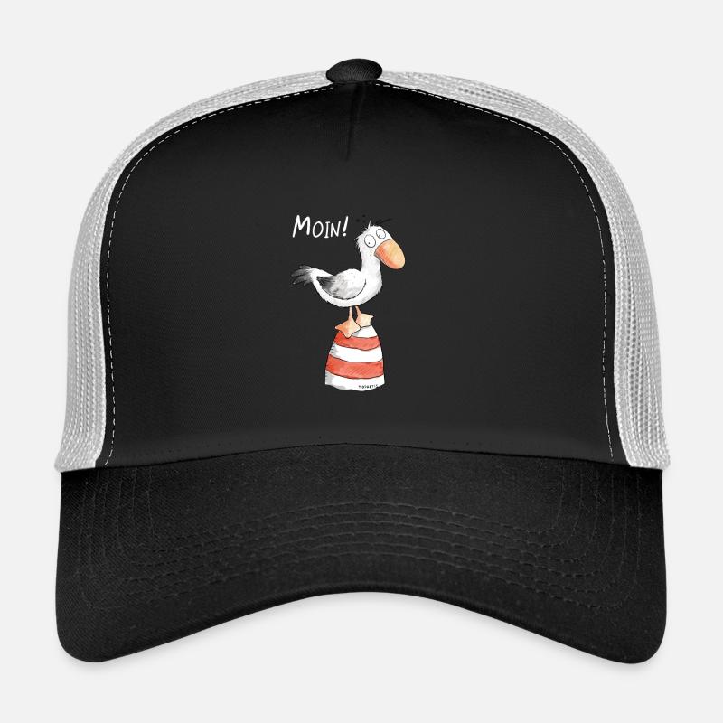 Moin Möwe I Nordsee Urlaub Geschenk - Trucker Cap - Schwarz/Steingrau
