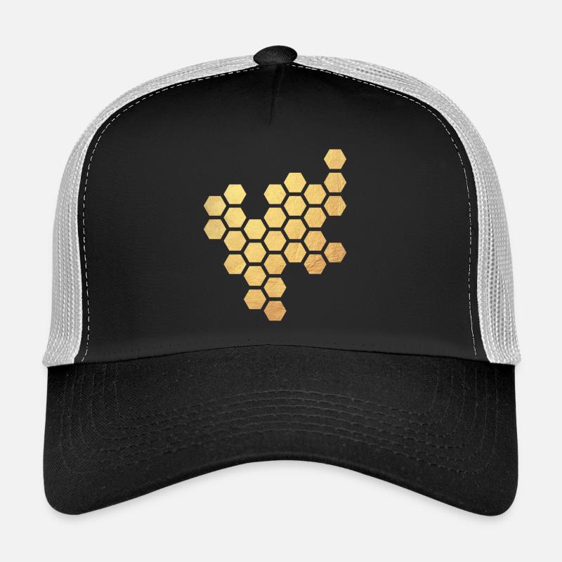 Honeycomb Gold Honey Pattern Hexagon Bee Beekeeper Trucker Cap