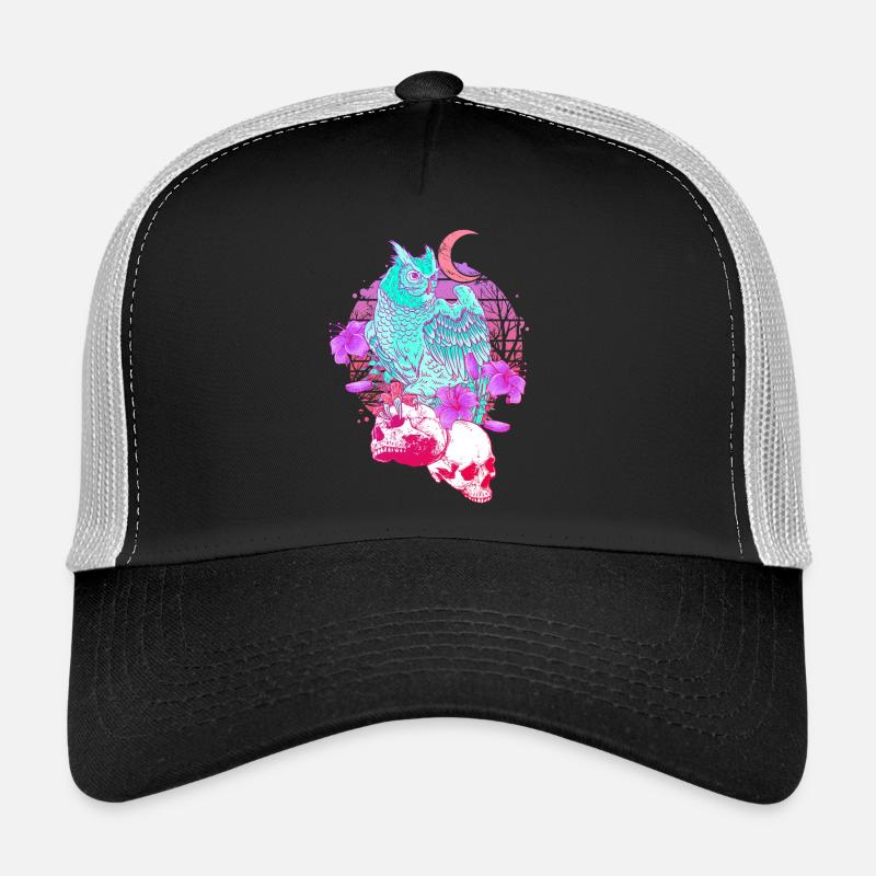 Pastel Goth Tête de mort Hibou Aesthetic Clothes lune - Casquette trucker  - noir/gris pierre