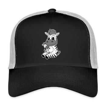 Zebra Familie - Zebra mit Baby - Zebra - Trucker Cap - Schwarz/Steingrau - Vorne