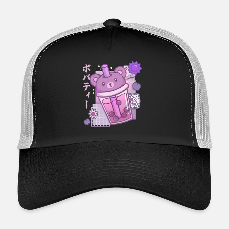 Bear Boba Tea Anime Kawaii - Trucker Cap - Schwarz/Steingrau