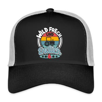 Traktor 6. Geburtstag Kinder - Trucker Cap - Schwarz/Steingrau - Vorne