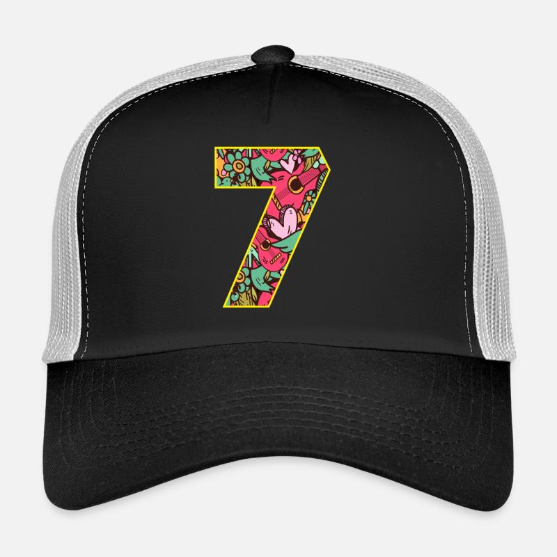 Zahl 7 Blüten - Trucker Cap - Schwarz/Steingrau