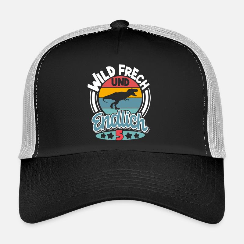 5 Jahre 5. Geburtstag Dino Dinosaurier - Trucker Cap - Schwarz/Steingrau