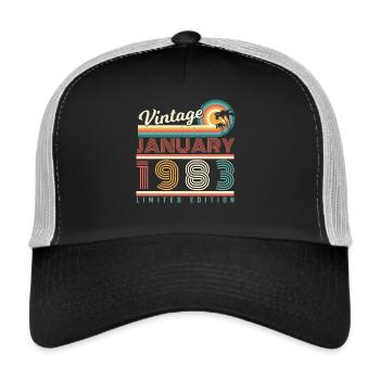Geboren 1983 Januar Vintage - Trucker Cap - Schwarz/Steingrau - Vorne