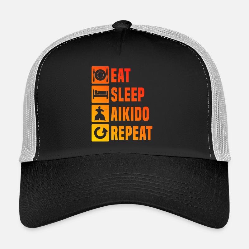 Manger Sommeil Aïkido Répéter Aikido Combattant Hommes Jeunes Casquette trucker 