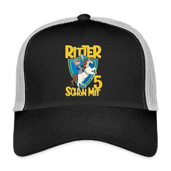 5 Jahre Jungen Ritter Geburtstagsmotiv Geschenk - Trucker Cap - Schwarz/Steingrau - Vorne
