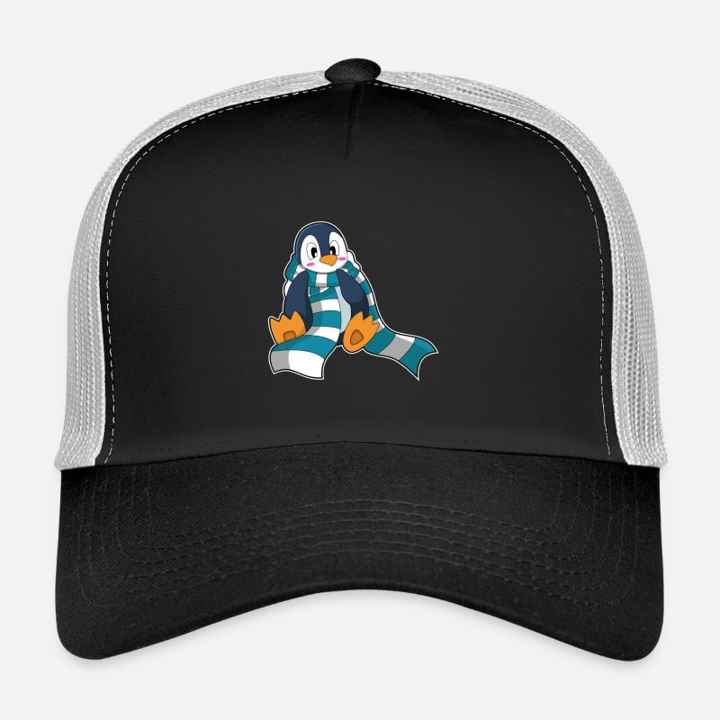 Pinguin mit Schal - Trucker Cap - Schwarz/Steingrau