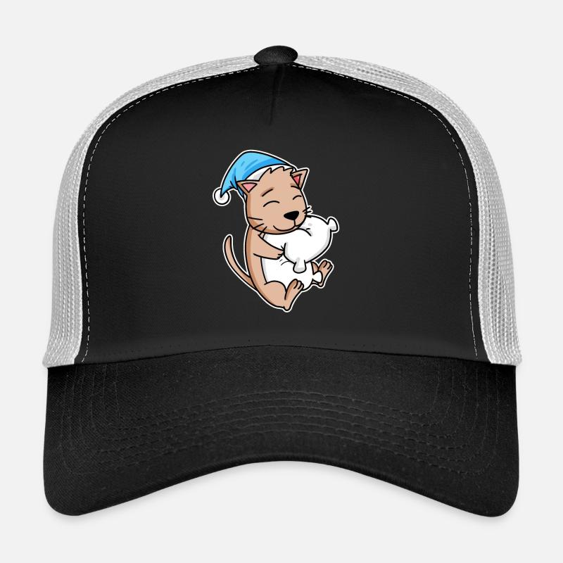 Chat avec bonnet de couchage et oreiller Casquette trucker 
