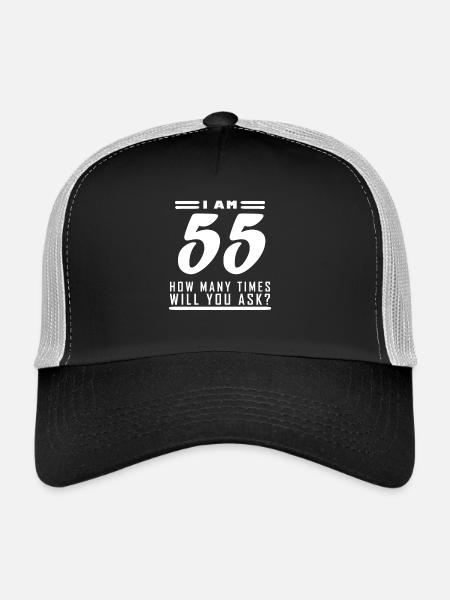 J’ai 55 ans – 55e anniversaire cadeau - Casquette trucker  - noir/gris pierre - Devant