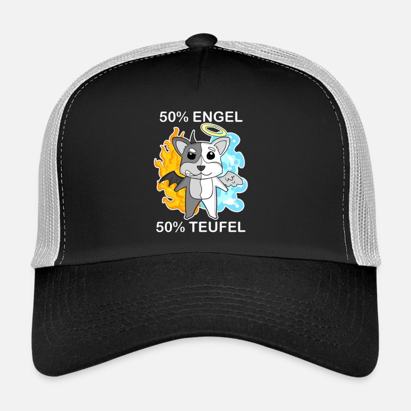 Hund Welsh Corgi Pembroke - Engel und Teufel - Trucker Cap - Schwarz/Steingrau